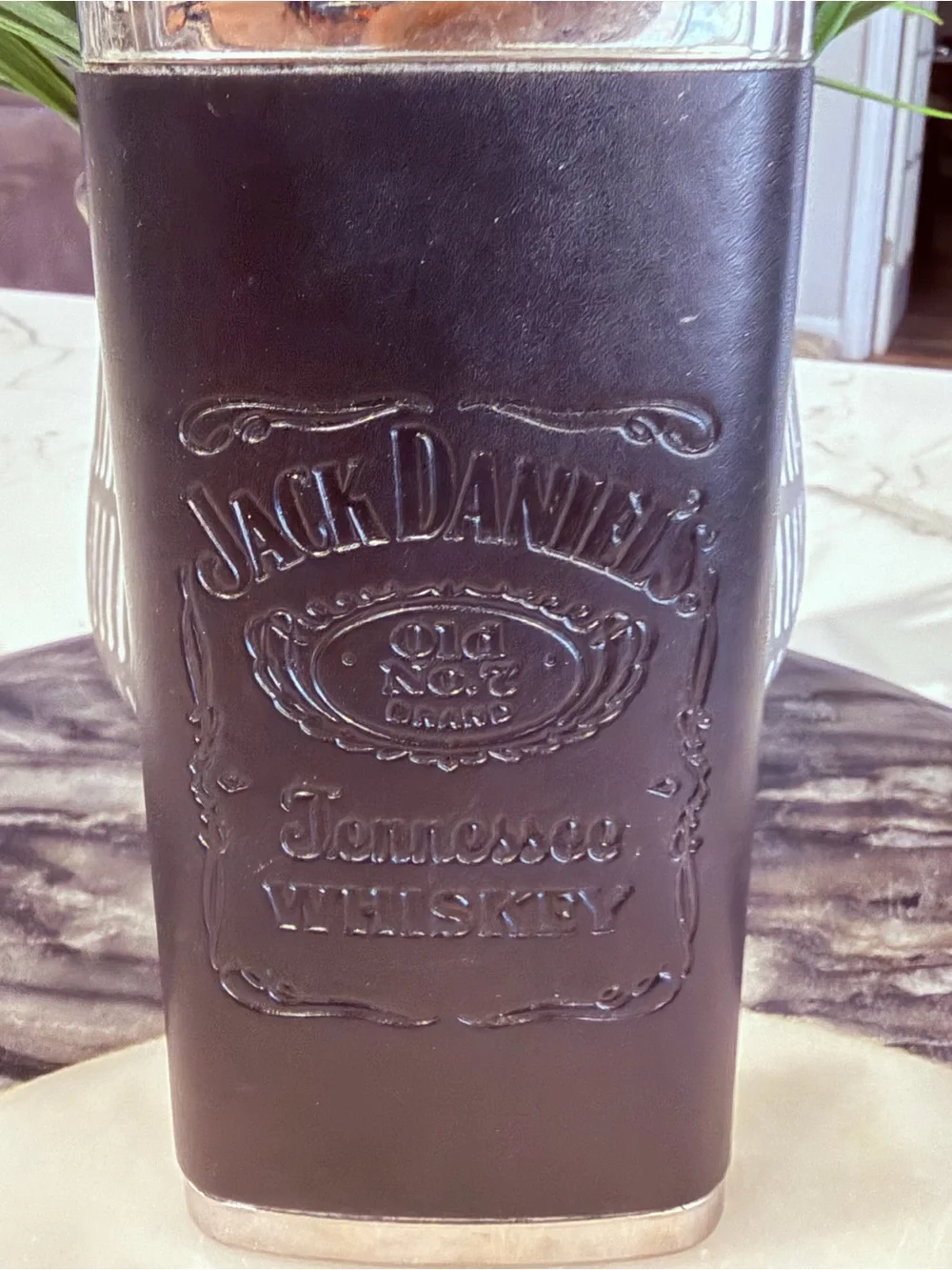 Jack Daniels Black and Silver Embossed Leather Flask
